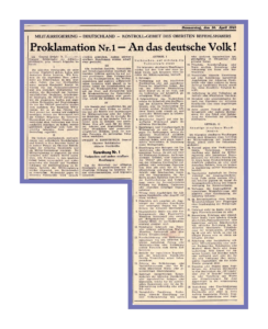 Fuldaer Mitteilungsblatt« vom 26. April 1945 wird die »Proklamation Nr. 1« verkündet.
