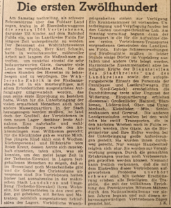Die „Fuldaer Volkszeitung“ vom 27. Februar 1946 berichtet über den ersten Vertriebenentransport.